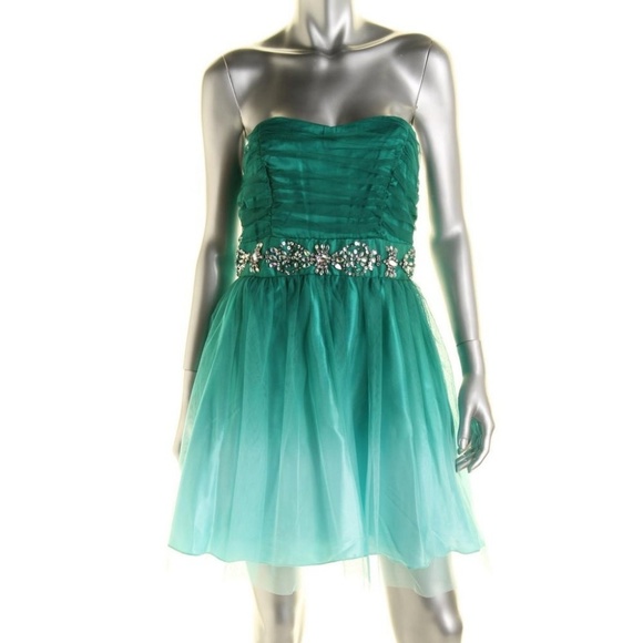 B. Darlin Green Ombre Strapless Homecoming Dress - Picture 1 of 8